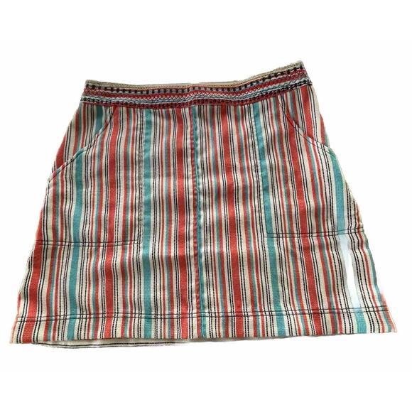 Anthropologie Skirt Mini Side‎ Zip Southwest Aztec Striped Pockets Womens 16 - Picture 1 of 7